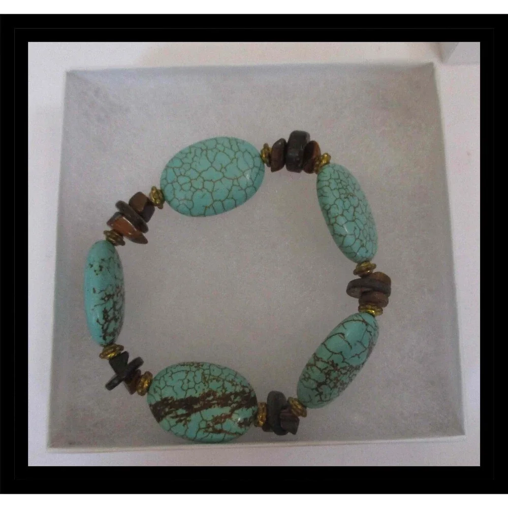 Faux Turquoise Beaded Stretch Bracelet B005